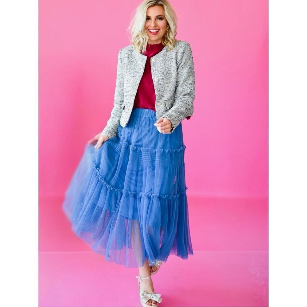 Annie Wear Royal Blue Tulle Tiered Midi Skirt Mesh Balletcore Princess Flowy NWT - Picture 4 of 16